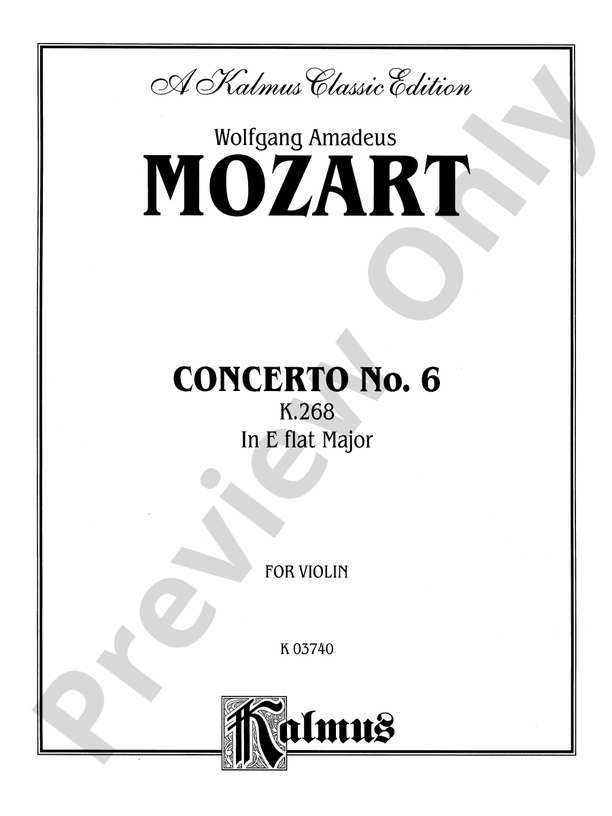 Mozart Violin Concerto No. 6 in E flat Major, K. 268 Violin Book