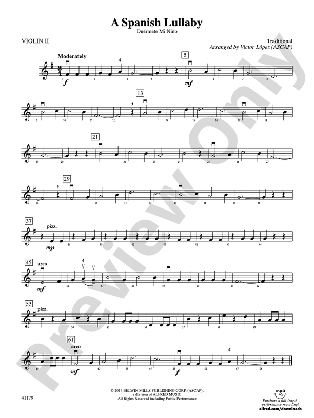 A Spanish Lullaby 2nd Violin 2nd Violin Part Digital Sheet Music