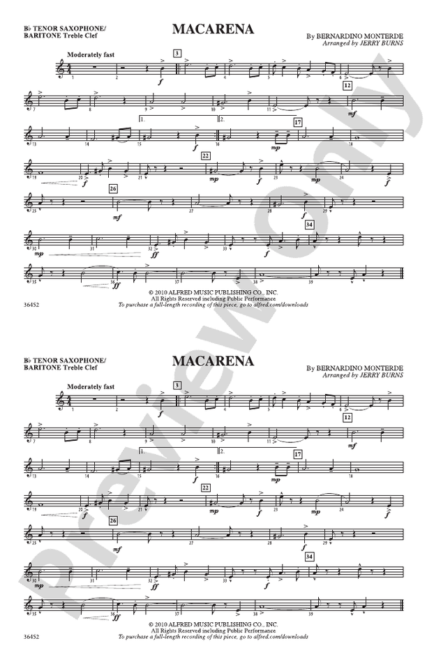 Macarena Bb Tenor Saxophone/Bartione Treble Clef Bb Tenor Saxophone