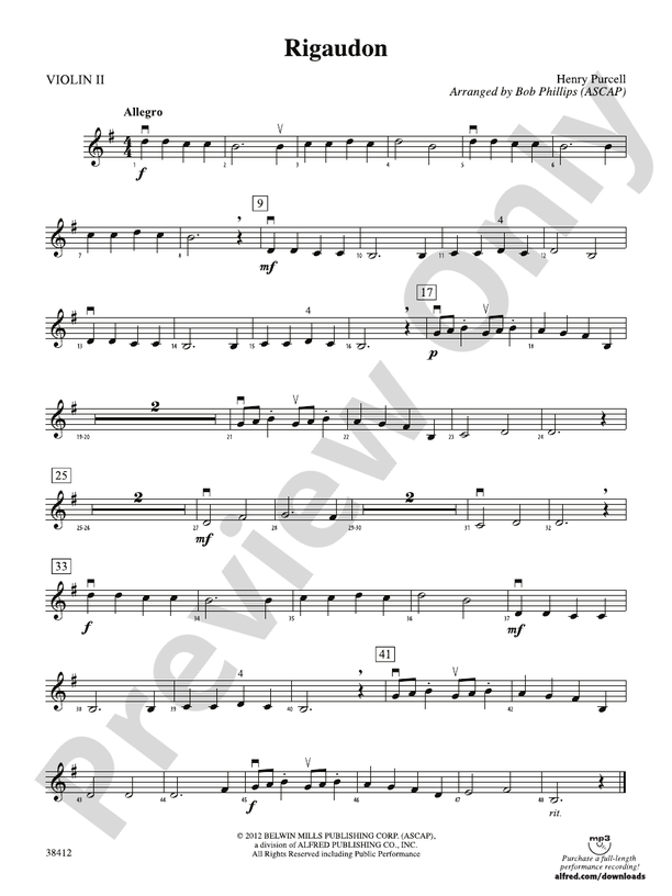 Rigaudon: 2nd Violin: 2nd Violin Part - Digital Sheet Music Download