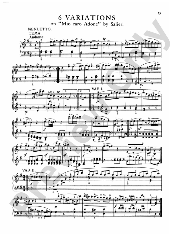 Mozart Variations, Complete 6 Variations on "Mio caro Adone" by