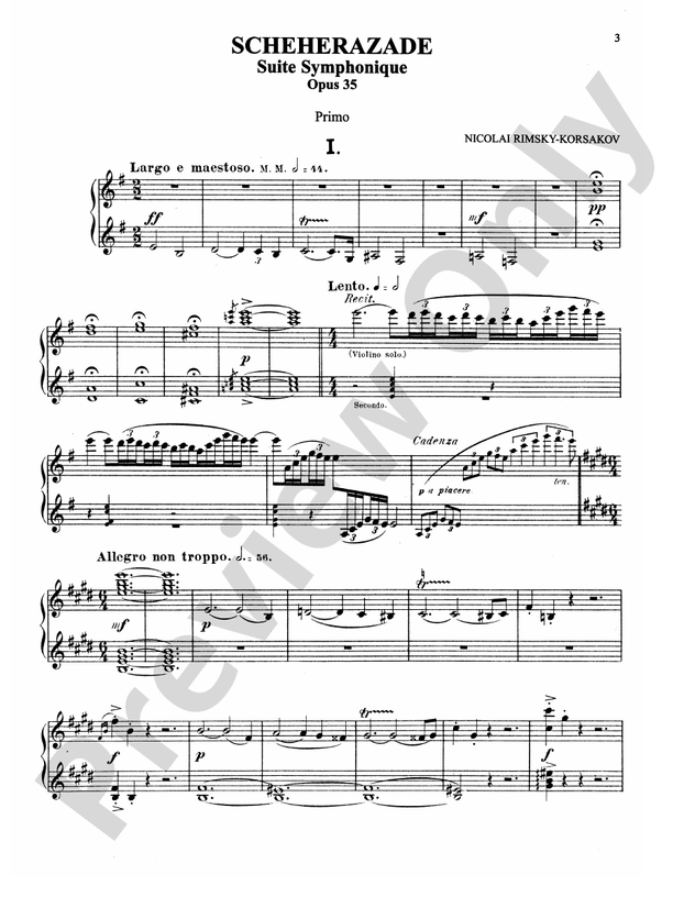 RimskyKorsakov Scheherazade (Suite Symphonique, Op. 35) Piano Duet