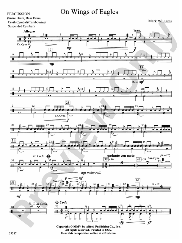 On Wings of Eagles 1st Percussion 1st Percussion Part Digital Sheet