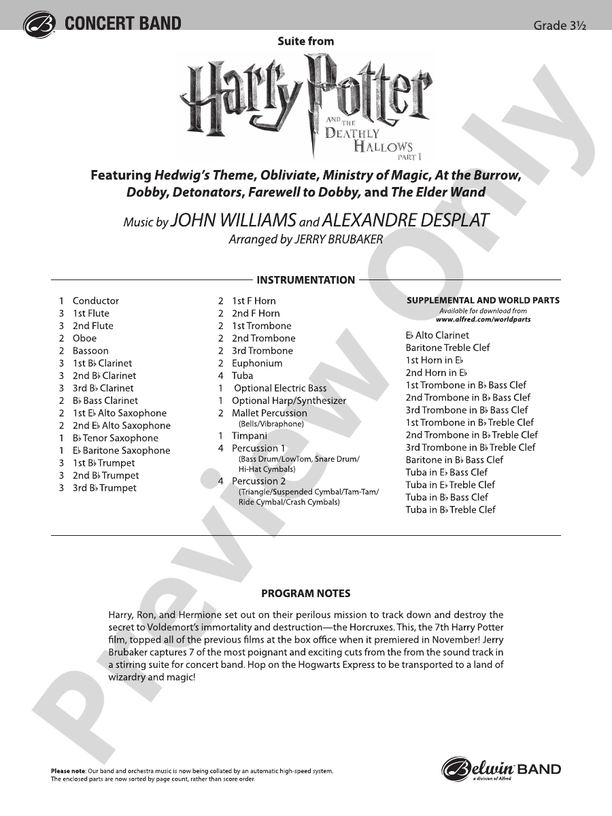 Harry Potter And The Deathly Hallows, Part 1, Suite From: Concert Band ...