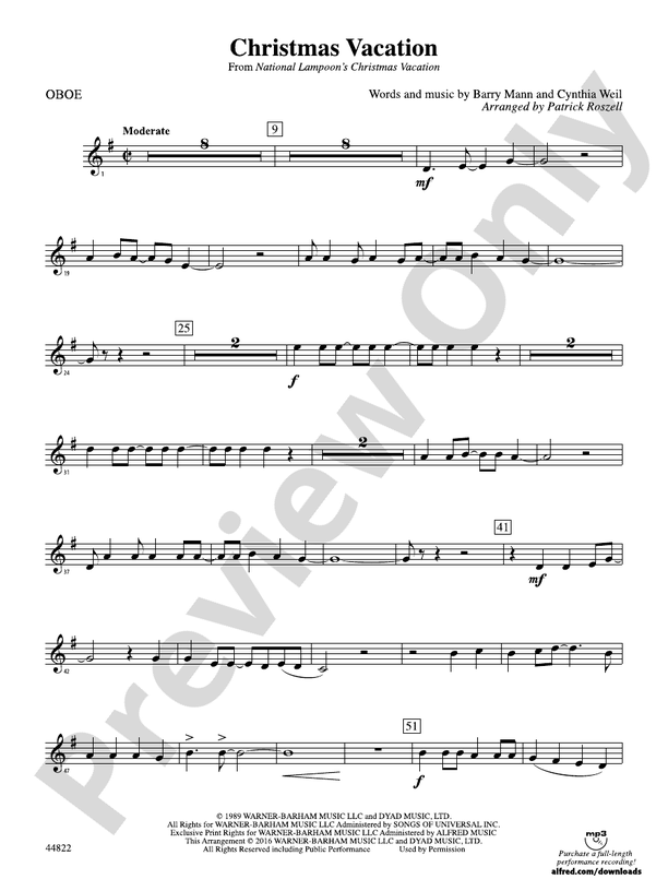 Christmas Vacation: Oboe: Oboe Part - Digital Sheet Music Download