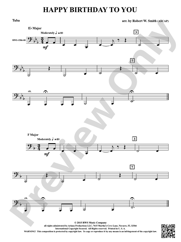 Happy Birthday to You: Tuba: Tuba Part - Digital Sheet Music Download