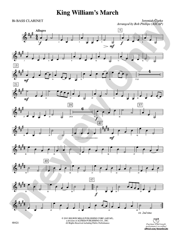 King William's March: B-flat Bass Clarinet: B-flat Bass Clarinet Part ...