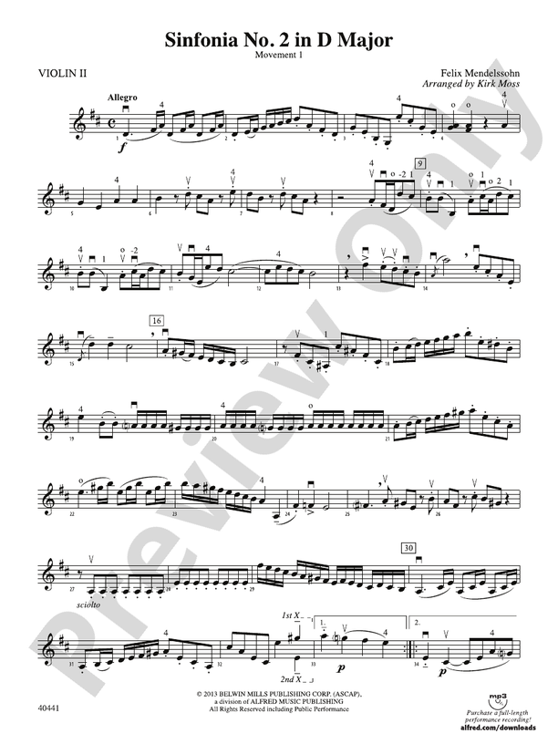 Sinfonia No. 2 in D Major 2nd Violin 2nd Violin Part Digital Sheet
