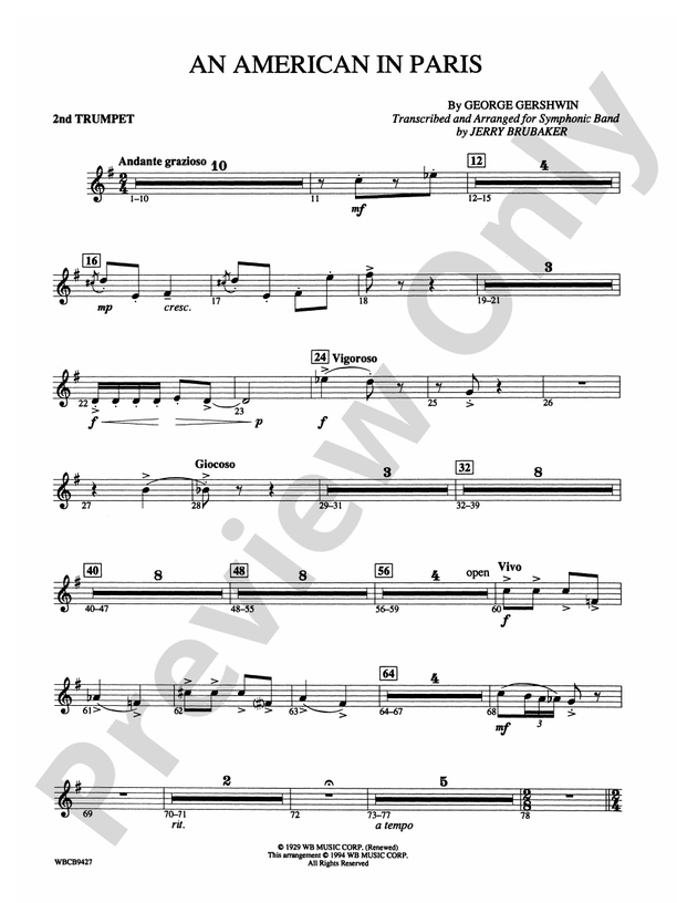 An American in Paris 2nd Bflat Trumpet 2nd Bflat Trumpet Part Digital Sheet Music Download
