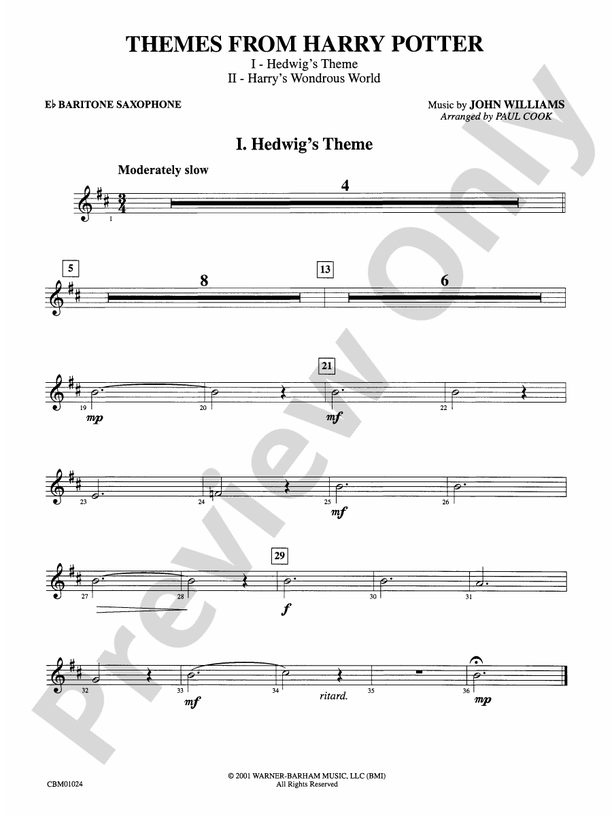 Harry Potter, Themes from Eflat Baritone Saxophone Eflat Baritone