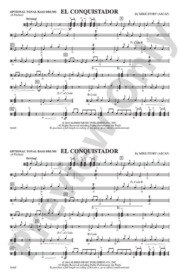 El Conquistador: Tonal Bass Drum: Tonal Bass Drum Part - Digital Sheet ...