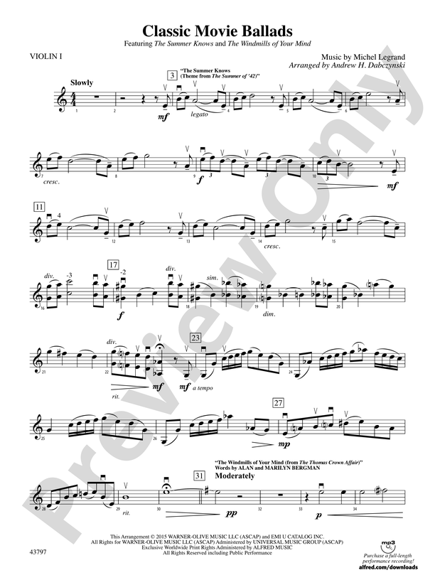 Classic Movie Ballads 1st Violin 1st Violin Part Digital Sheet Music Download 