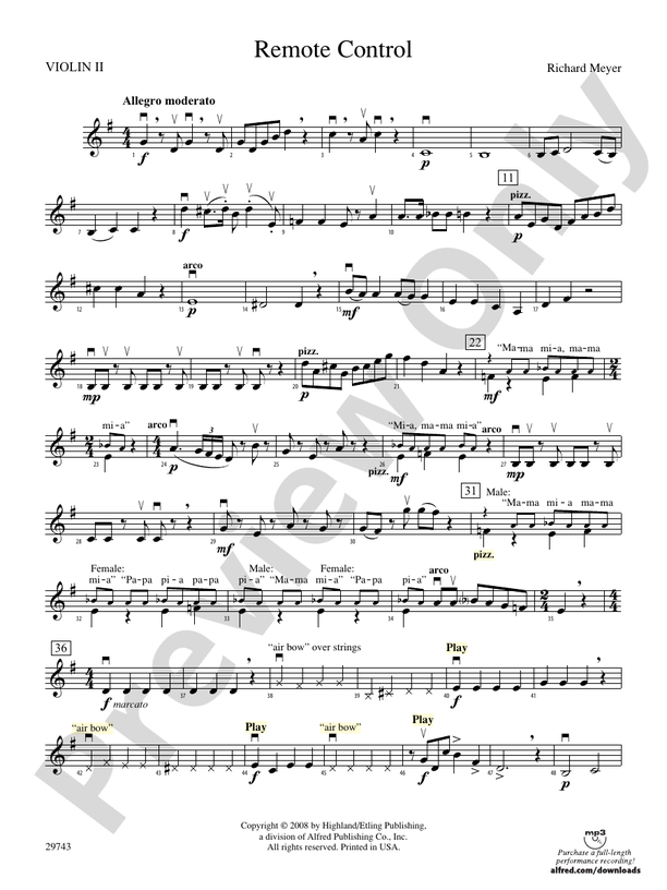 Remote Control 2nd Violin 2nd Violin Part Digital Sheet Music Download