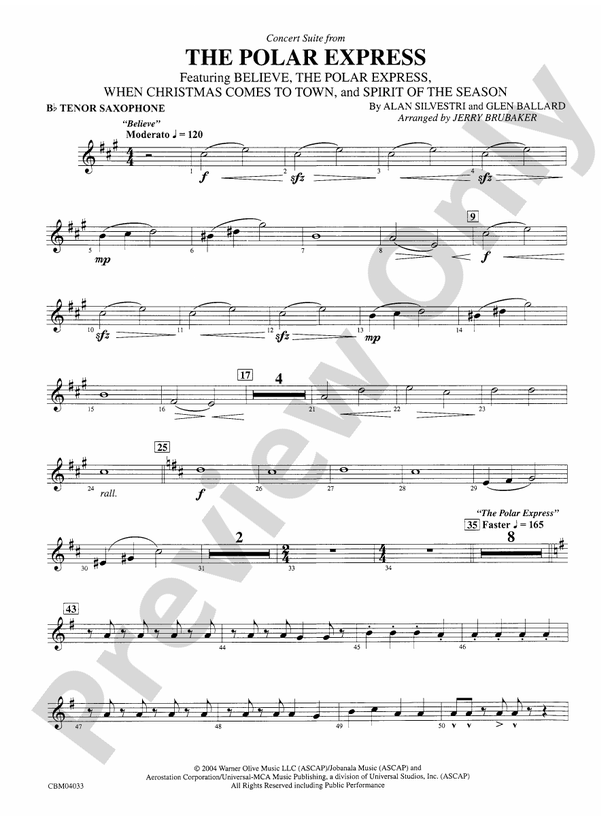 The Polar Express, Concert Suite from Bflat Tenor Saxophone Bflat