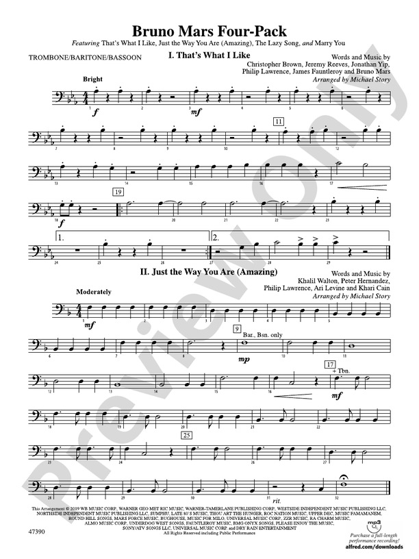 Bruno Mars FourPack 1st Trombone 1st Trombone Part Digital Sheet
