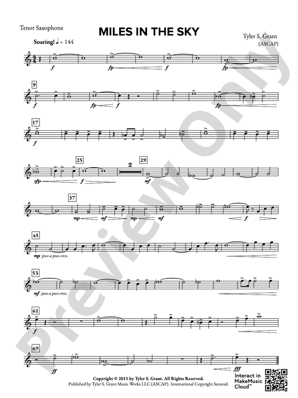 Miles in the Sky Bflat Tenor Saxophone Bflat Tenor Saxophone Part
