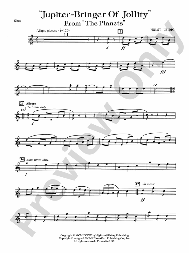 Jupiter (Bringer of Jollity) Oboe Oboe Part Digital Sheet Music