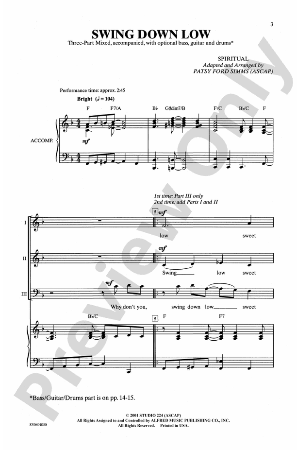 Swing Down Low 3Part Mixed Choral Octavo Digital Sheet Music Download