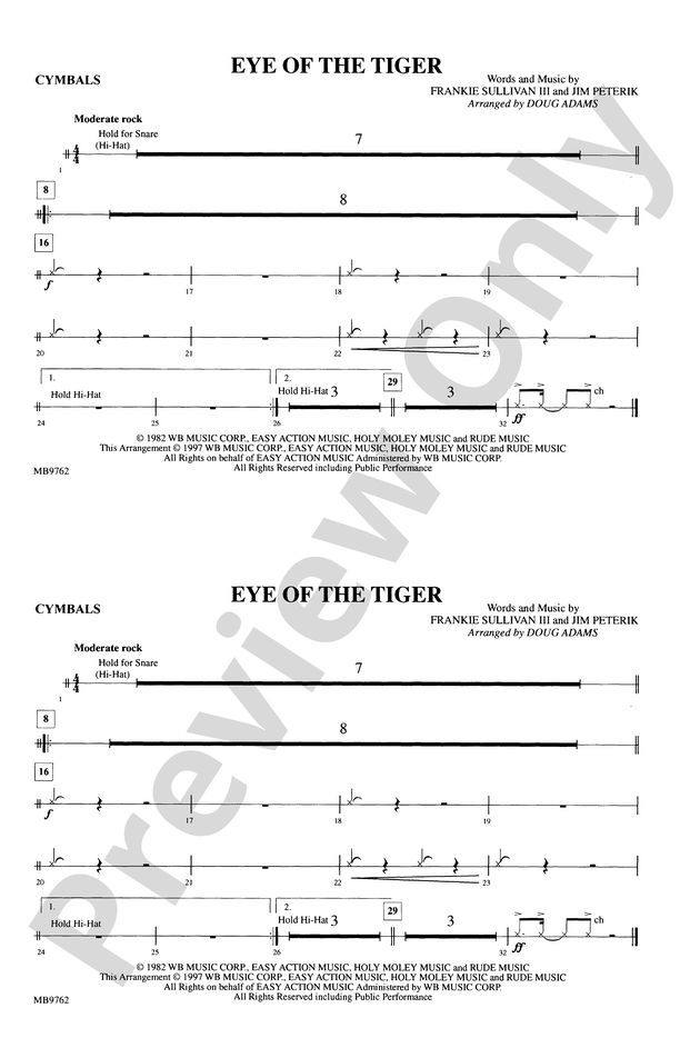 Eye Of The Tiger: Cymbals: Cymbals Part - Digital Sheet Music Download