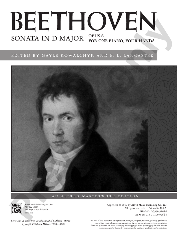 Beethoven: Sonata in D Major, Opus 6 - Piano Duet (1 Piano, 4 Hands)