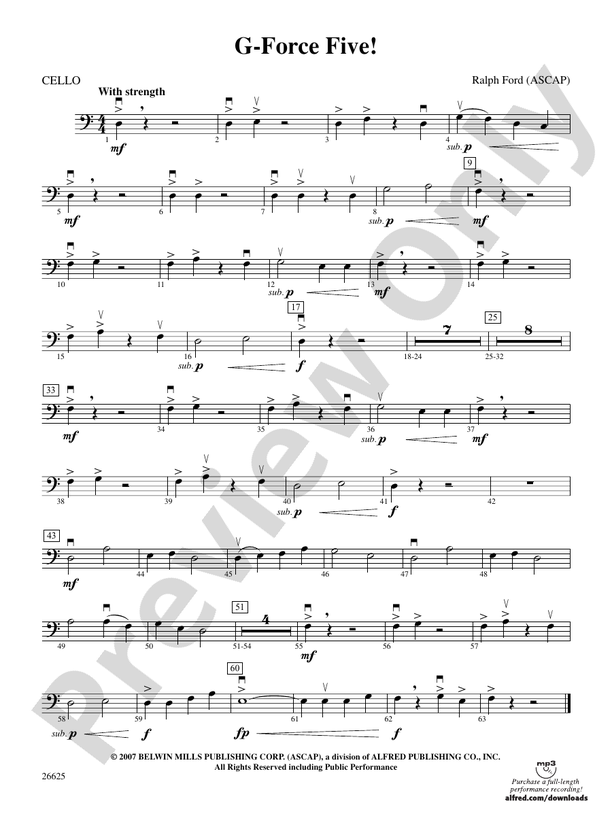 G Force Five Cello Cello Part Digital Sheet Music Download