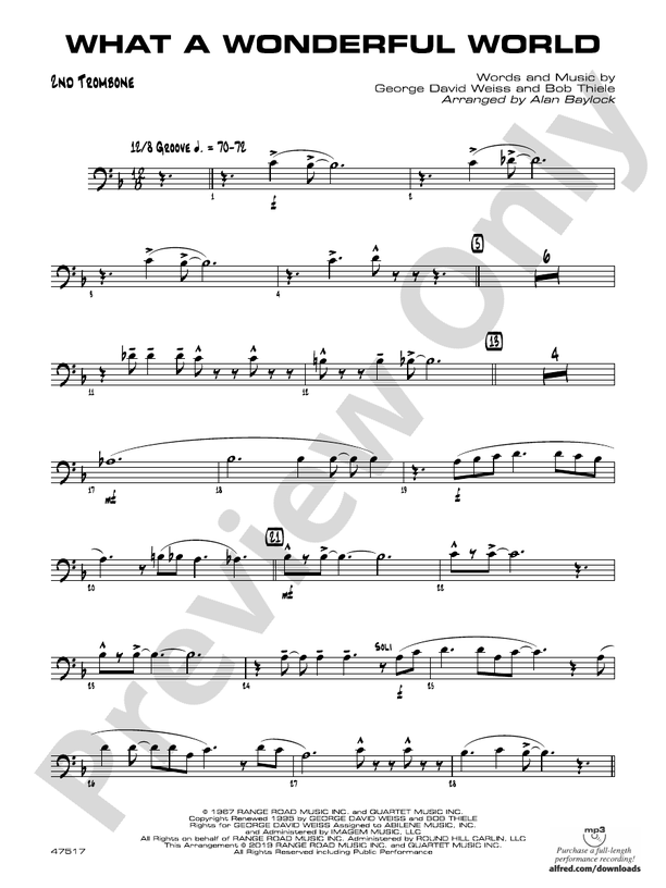 What a Wonderful World 2nd Trombone 2nd Trombone Part Digital Sheet