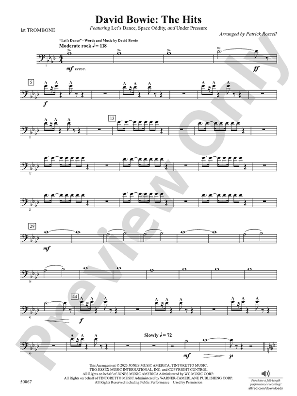 David Bowie: The Hits: 1st Trombone: 1st Trombone Part - Digital Sheet ...