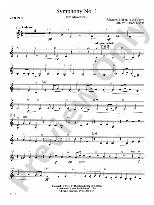 Symphony No 1 4th Movement 2nd Violin 2nd Violin Part Digital Sheet Music Download 9838