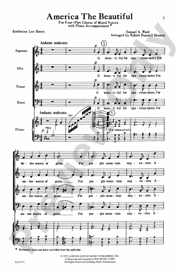 America The Beautiful Satb Choral Octavo Samuel A Ward Digital Sheet Music Download 1602