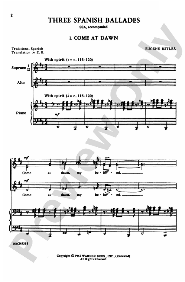 Three Spanish Ballades SSA Choral Octavo Eugene Butler Digital