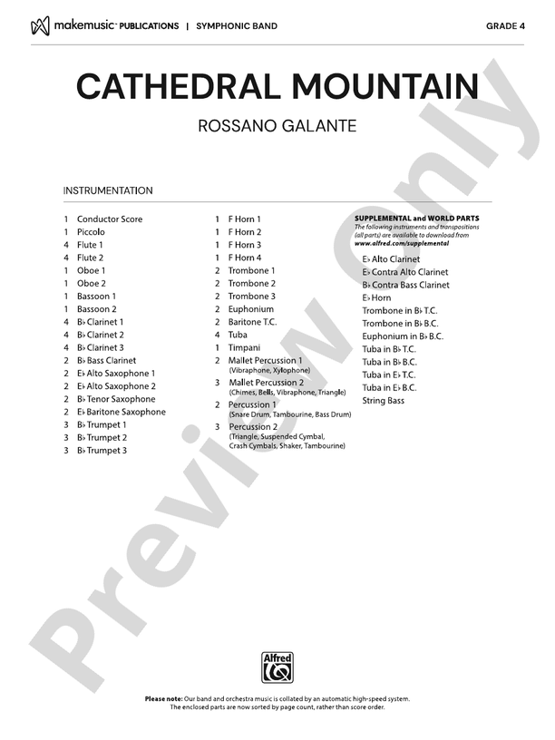 Cathedral Mountain: Concert Band Conductor Score & Parts: Rossano ...
