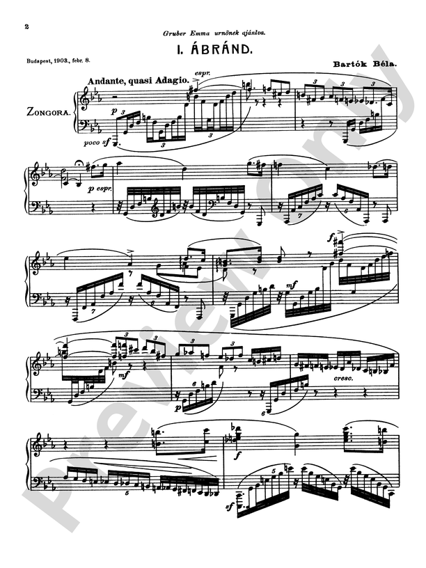 Bartók Two Fantasies Gmunden 1903 Piano Béla Bartók Digital Sheet Music Download