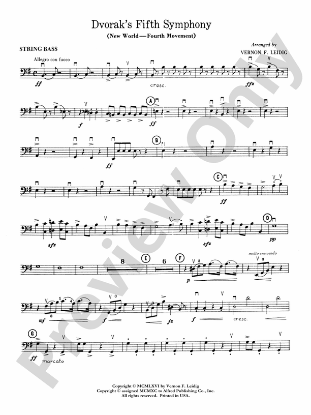 Dvorák's 5th Symphony ("New World," 4th Movement) String Bass String