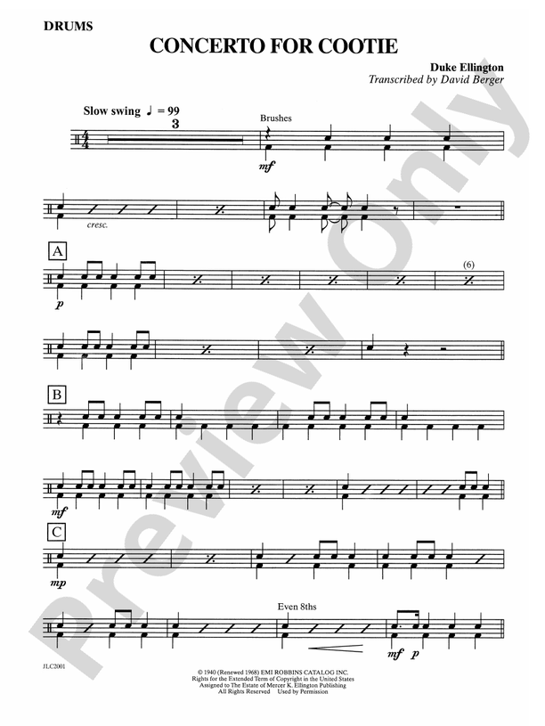 Concerto for Cootie Drums Drums Part Digital Sheet Music Download