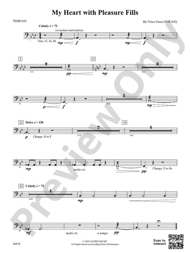 My Heart with Pleasure Fills Timpani Timpani Part Digital Sheet Music Download
