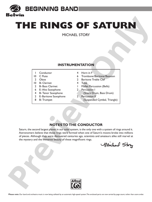 The Rings of Saturn Concert Band Conductor Score & Parts Michael