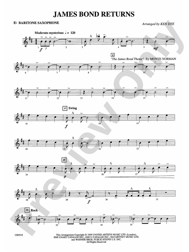 James Bond Returns Eflat Baritone Saxophone Eflat Baritone