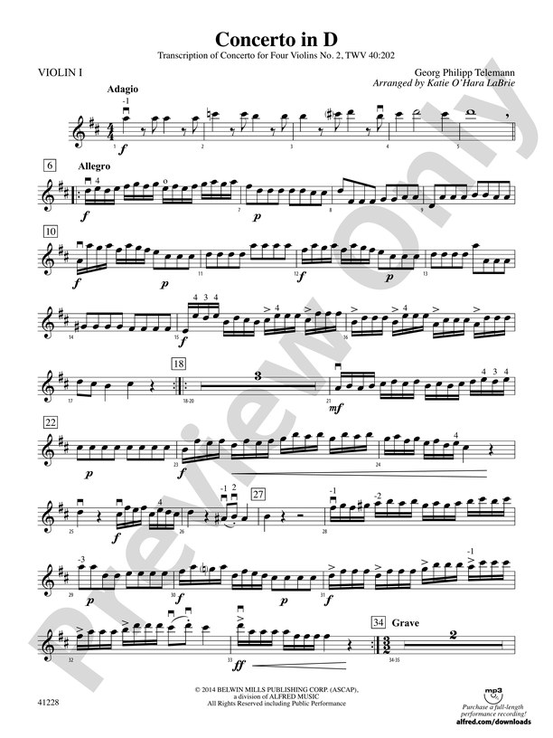 Concerto in D: 1st Violin
