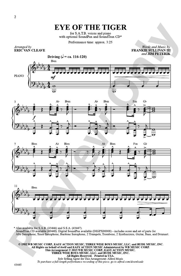Eye of the Tiger SATB Choral Octavo Frankie Sullivan Digital Sheet