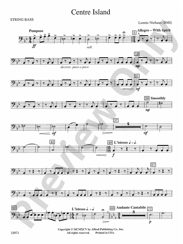 Centre Island: String Bass: String Bass Part - Digital Sheet Music Download