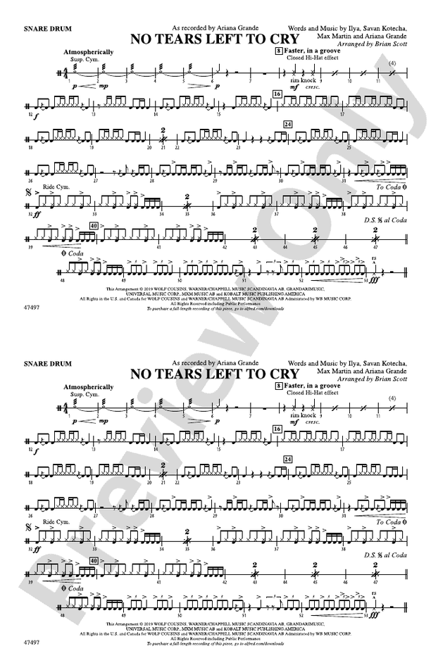 No Tears Left to Cry Snare Drum Snare Drum Part Digital Sheet Music
