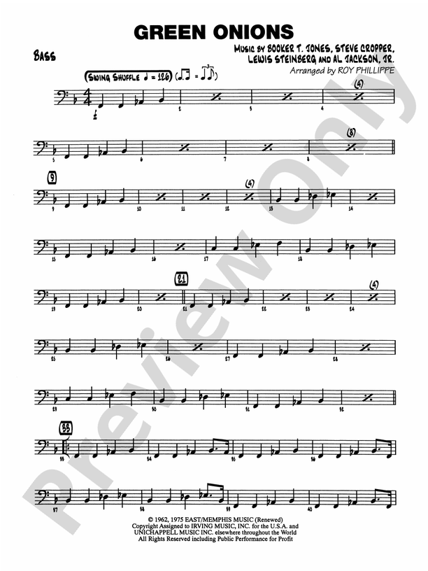 Green Onions String Bass String Bass Part Digital Sheet Music Download