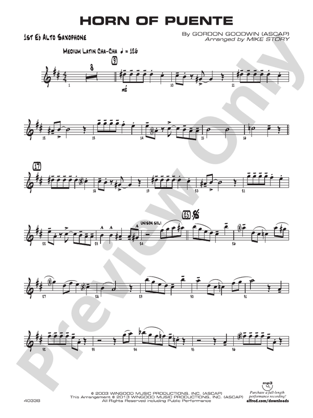 Horn Of Puente E Flat Alto Saxophone E Flat Alto Saxophone Part Digital Sheet Music Download 3362