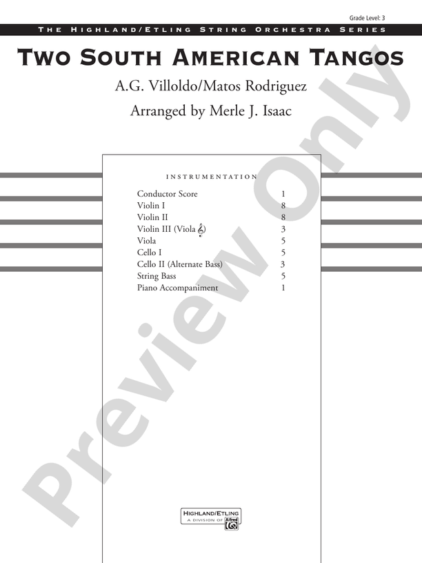 Two South American Tangos String Orchestra Conductor Score & Parts