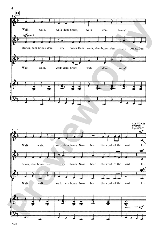 Walk Dem Bones! 3Part (any combination) Choral Octavo Digital Sheet