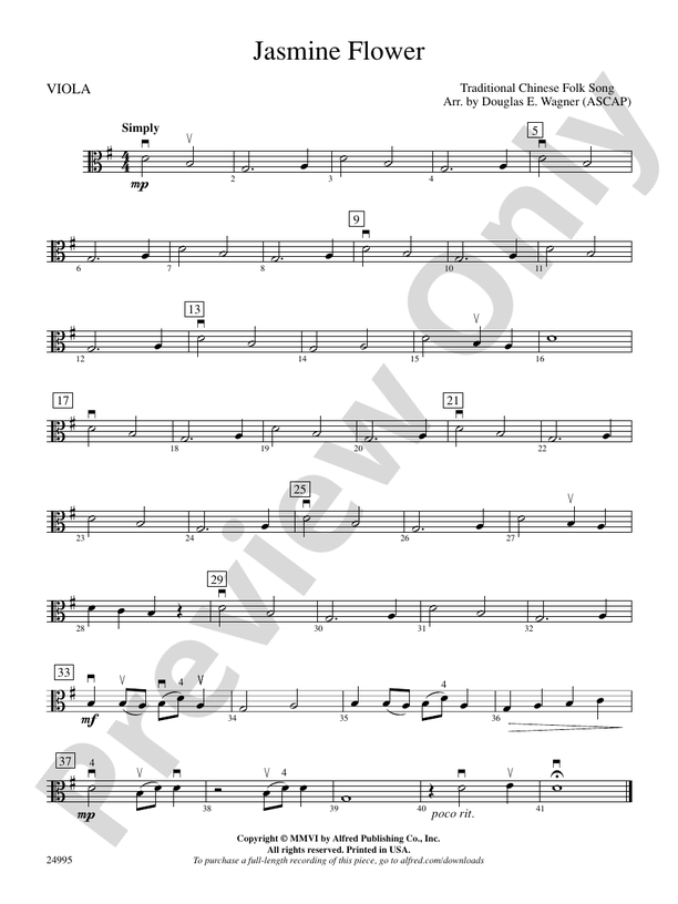 Jasmine Flower Viola Viola Part Digital Sheet Music Download