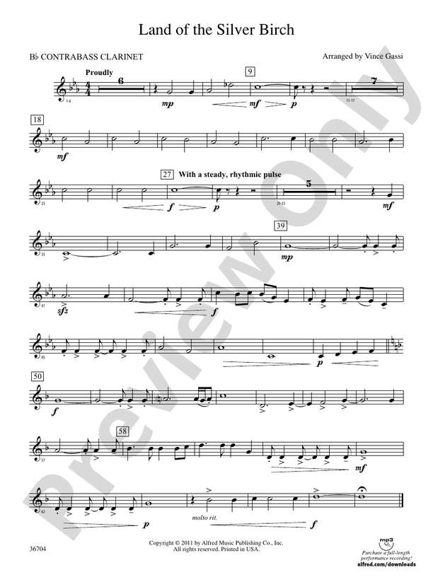 Land of the Silver Birch (wp) Bflat Contrabass (wp) Bflat