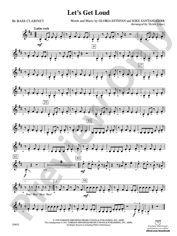 Let's Get Loud Bflat Bass Bflat Bass Part Digital Sheet Music Download