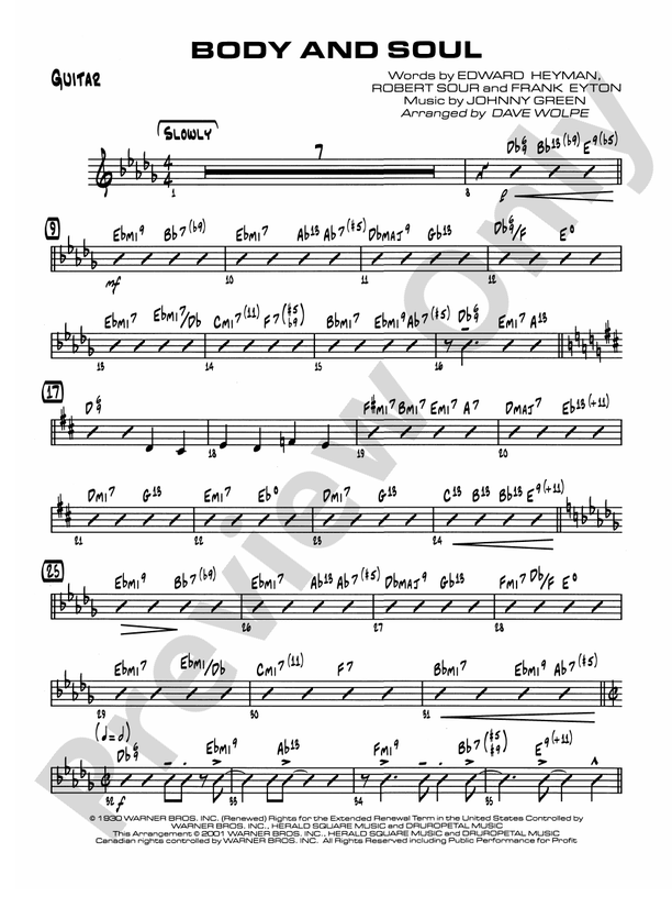 Body and Soul Guitar Guitar Part Digital Sheet Music Download