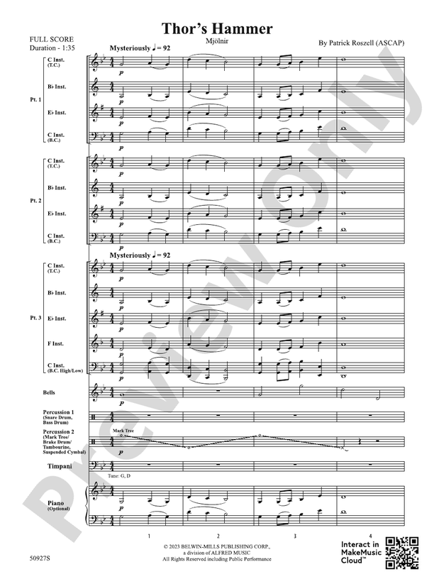 Thor's Hammer Concert Band Conductor Score & Parts Patrick Roszell
